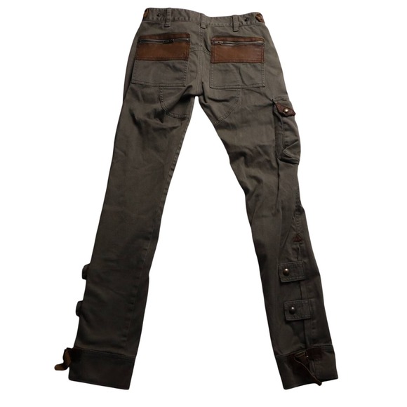 Ralph Lauren Women's Olive Green Cargo Pants Leather Trim Zipper Pockets Size 2 - Picture 3 of 14